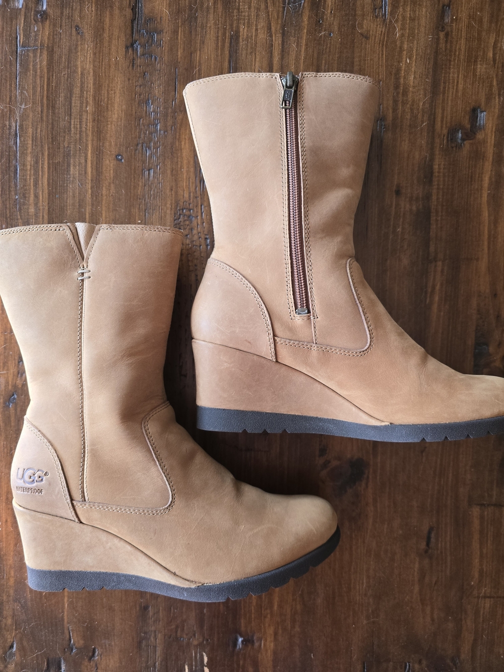 UGG Joely Tan Wedge Ankle Booties with Side Zip